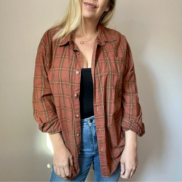 Bass Burnt Orange Plaid Flannel Button Down Shirt - Picture 2 of 10